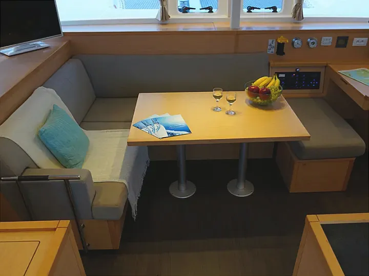 Salon of Myrto, a Lagoon 400 S2 catamaran at Kontokali, Greece