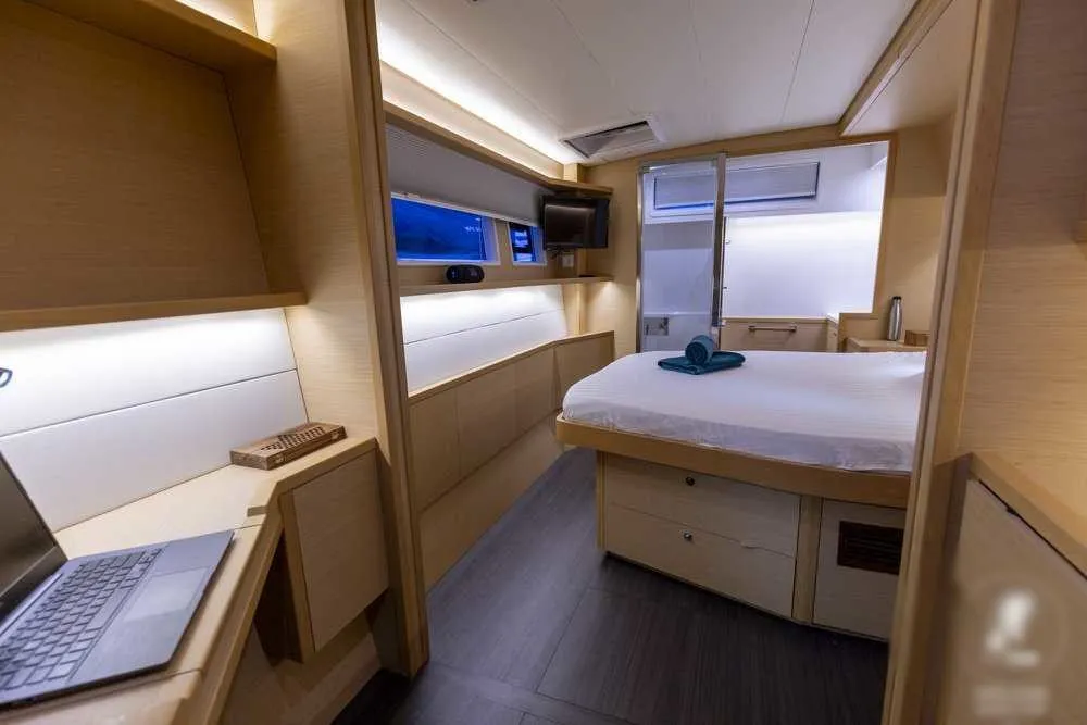 Cabin on Sealion, a Lagoon 52 F catamaran at Mai Khao, Thailand