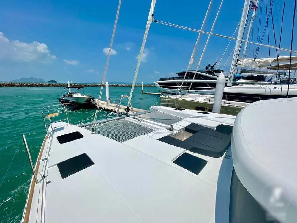 Deck of Sealion, a Lagoon 52 F catamaran at Mai Khao, Thailand