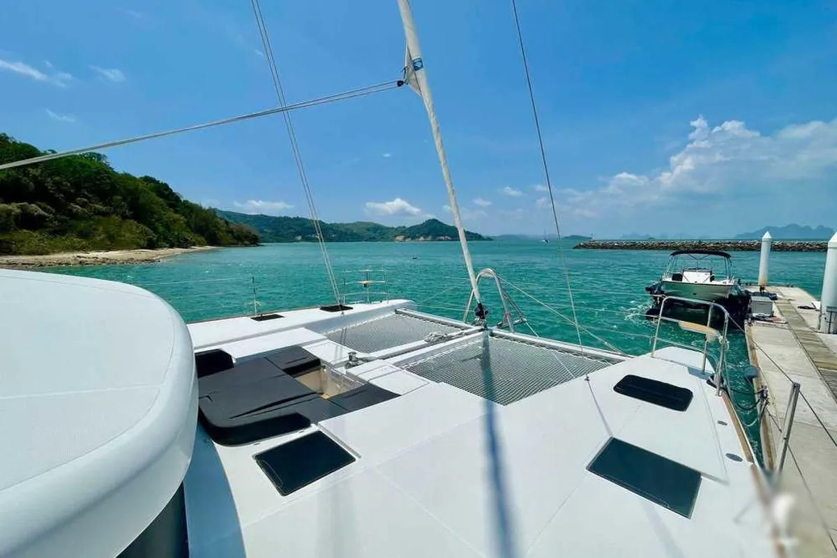Deck of Sealion, a Lagoon 52 F catamaran at Mai Khao, Thailand
