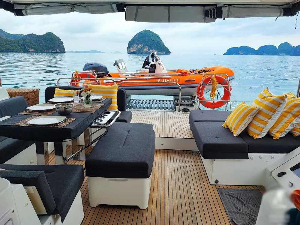 Deck of Sealion, a Lagoon 52 F catamaran at Mai Khao, Thailand