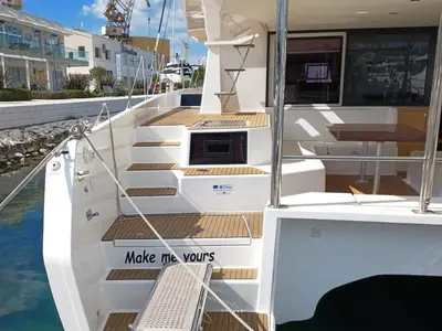 Deck of Make Me Yours, a Dufour 48 Catamaran catamaran at Grad Trogir, Croatia
