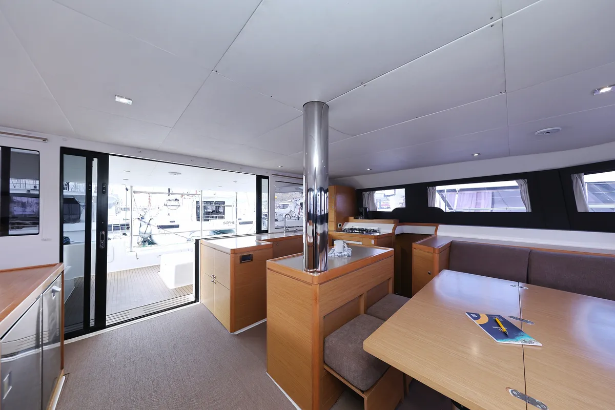 Salon of Make Me Yours, a Dufour 48 Catamaran catamaran at Grad Trogir, Croatia