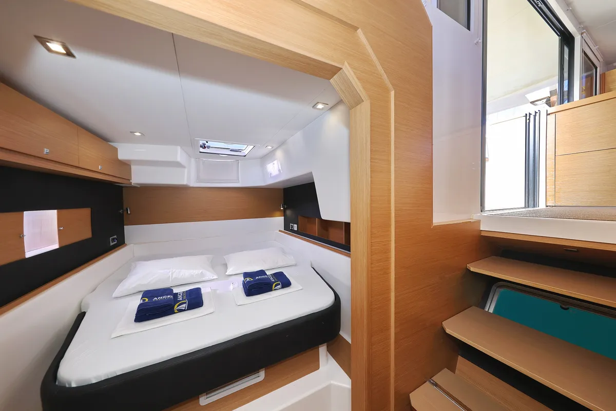 Cabin on Make Me Yours, a Dufour 48 Catamaran catamaran at Grad Trogir, Croatia