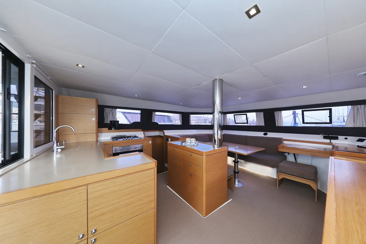 Salon of Make Me Yours, a Dufour 48 Catamaran catamaran at Grad Trogir, Croatia