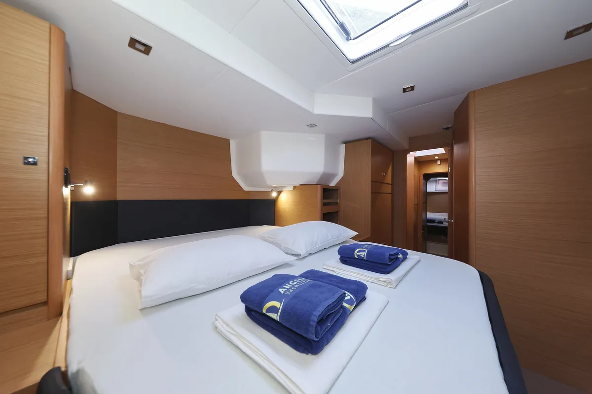 Cabin on Make Me Yours, a Dufour 48 Catamaran catamaran at Grad Trogir, Croatia
