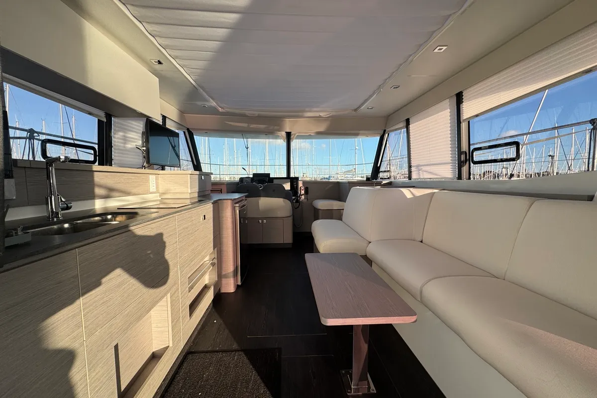 Salon of Blue Champagne, a Fountaine Pajot MY4.S - Maestro catamaran at La Rochelle, France