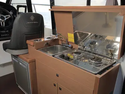 Galley of Aquaduck, a Jeanneau Merry Fisher 895 motorboat at Grad Biograd na Moru, Croatia