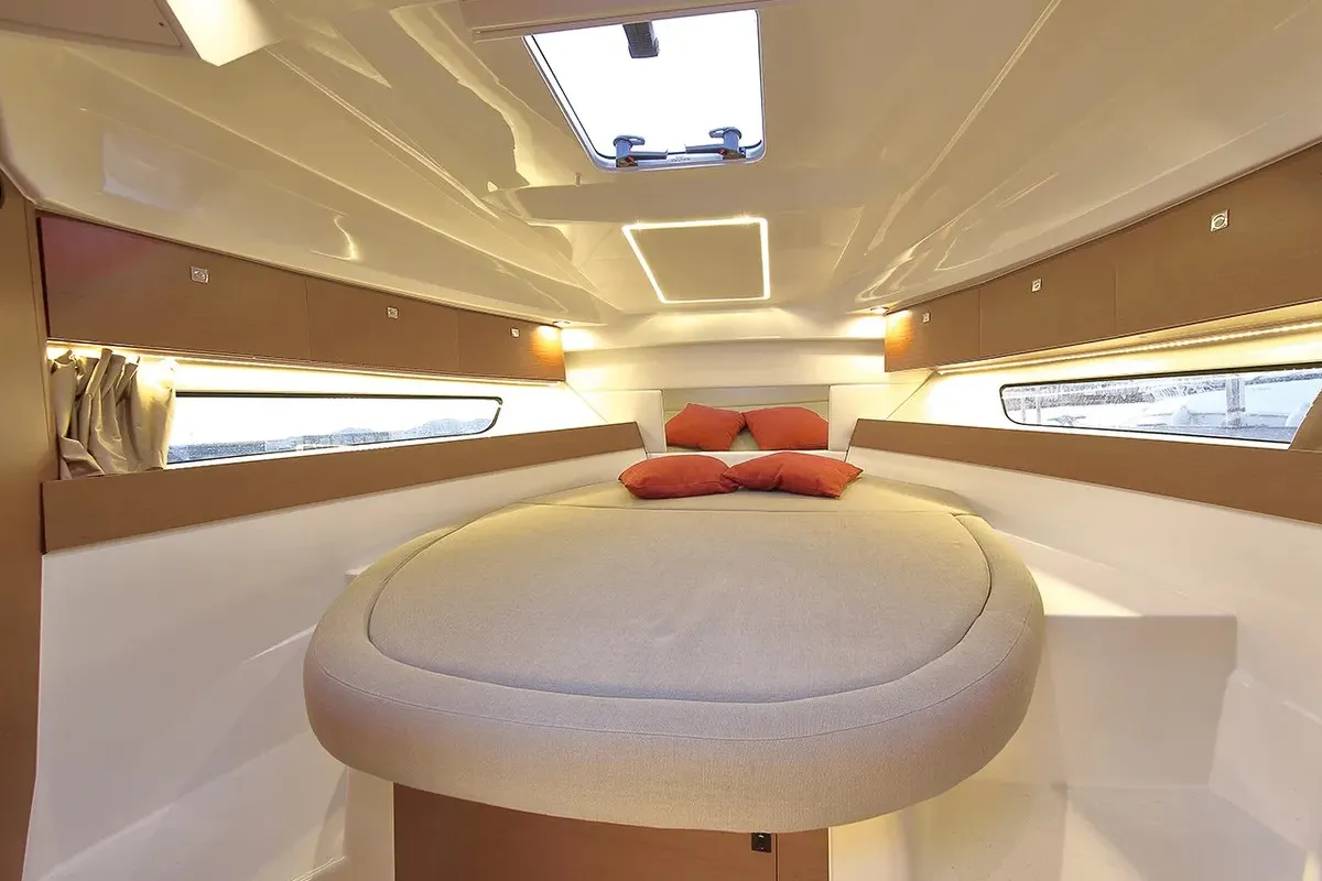 Cabin on Aquaduck, a Jeanneau Merry Fisher 895 motorboat at Grad Biograd na Moru, Croatia