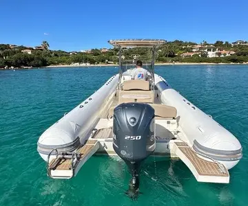 Exterior view of Gulet Motorboat, a motorboat at Poltu Quatu, Italy