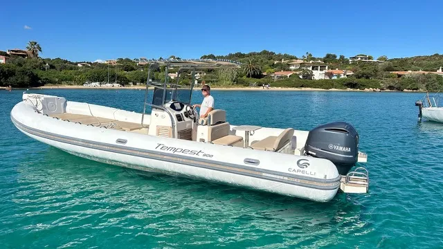 Exterior view of Gulet Motorboat, a motorboat at Poltu Quatu, Italy