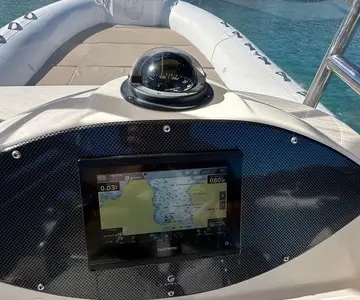 Cockpit of Gulet Motorboat, a motorboat at Poltu Quatu, Italy