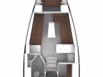 Floor plan of Cleo, a Bavaria Cruiser 34 sailboat at Grad Pula, Croatia