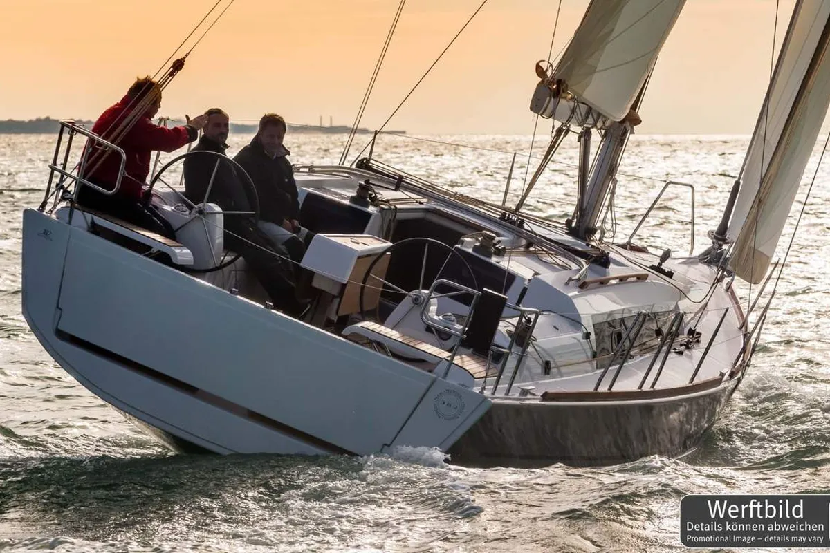 Exterior view of Nice to Have, a Dufour 382 GL sailboat at Heiligenhafen, Germany