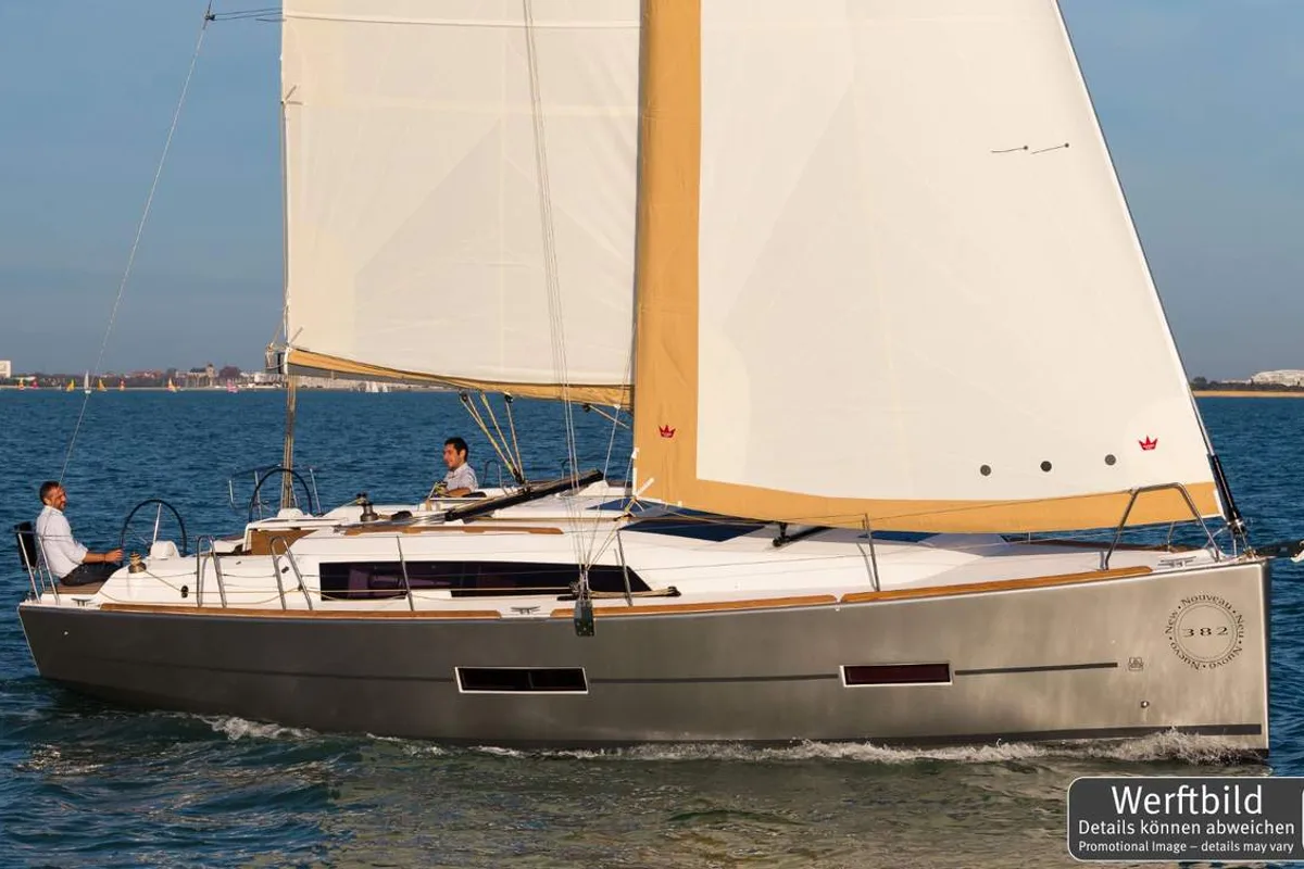 Exterior view of Nice to Have, a Dufour 382 GL sailboat at Heiligenhafen, Germany