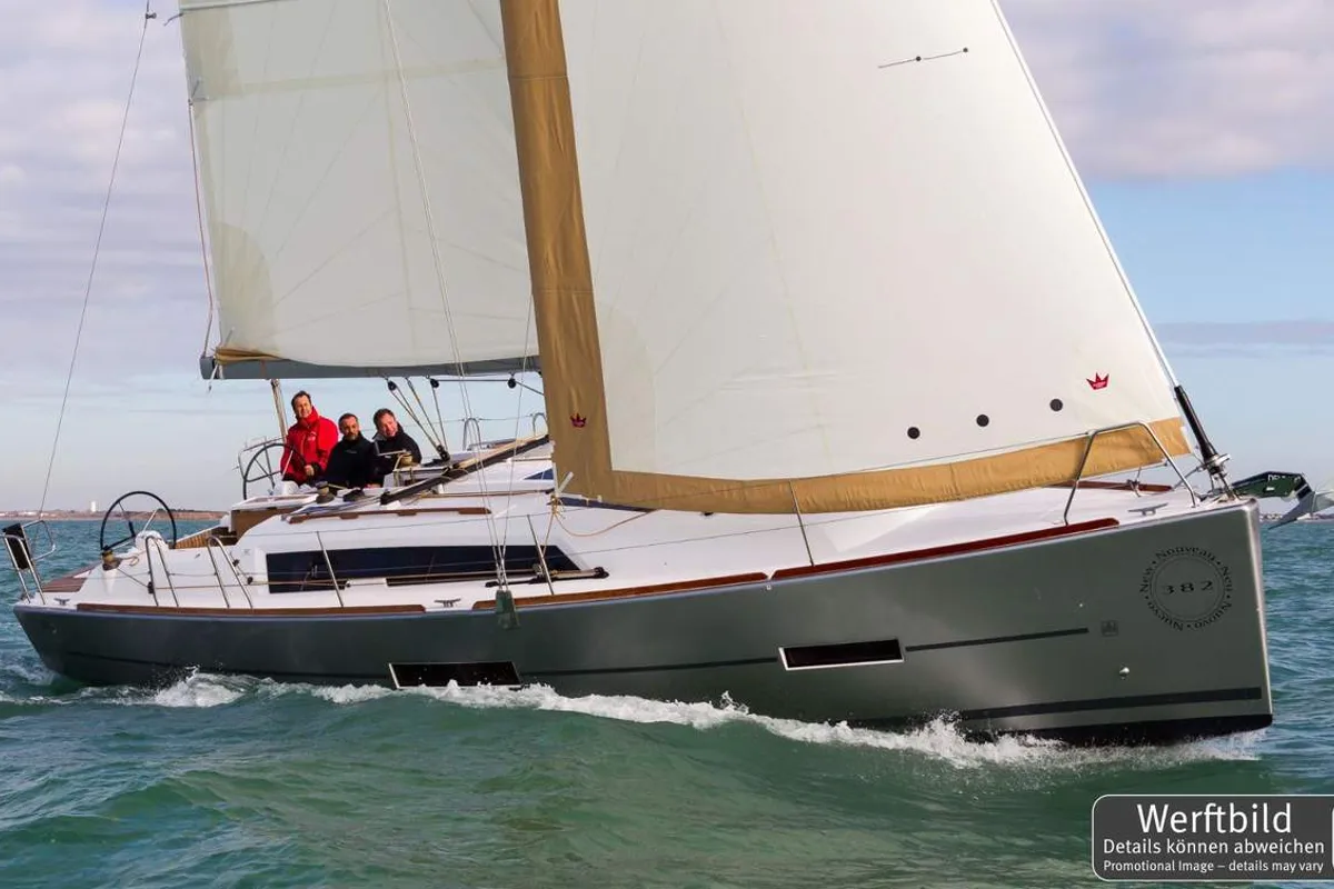 Exterior view of Nice to Have, a Dufour 382 GL sailboat at Heiligenhafen, Germany