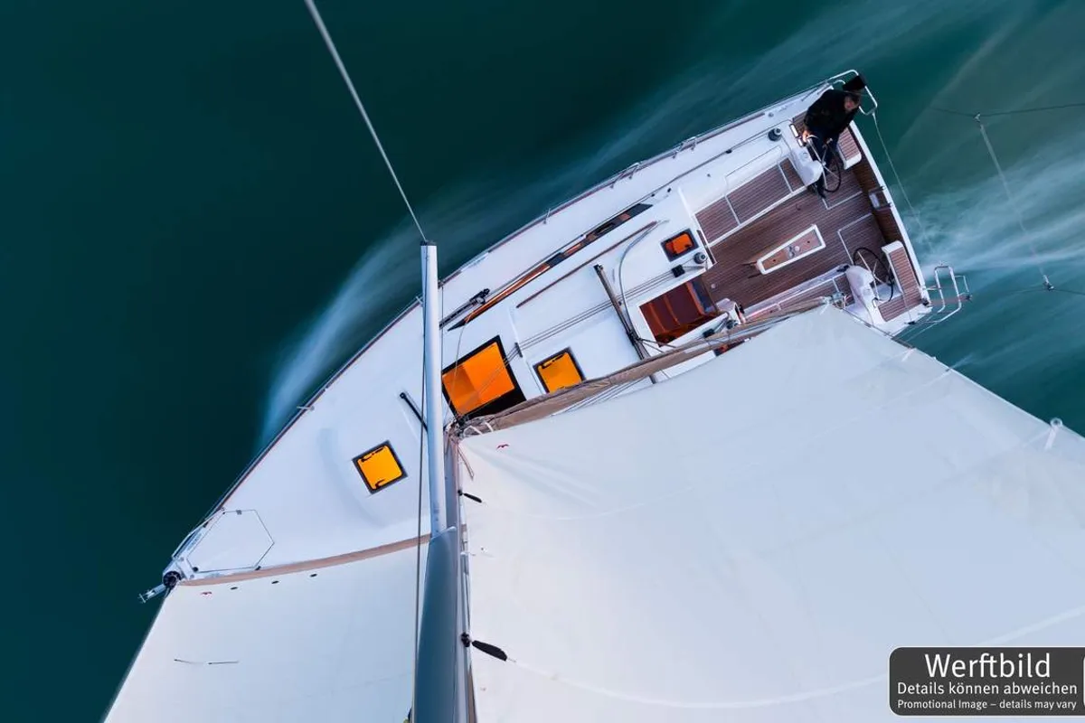 Deck of Nice to Have, a Dufour 382 GL sailboat at Heiligenhafen, Germany