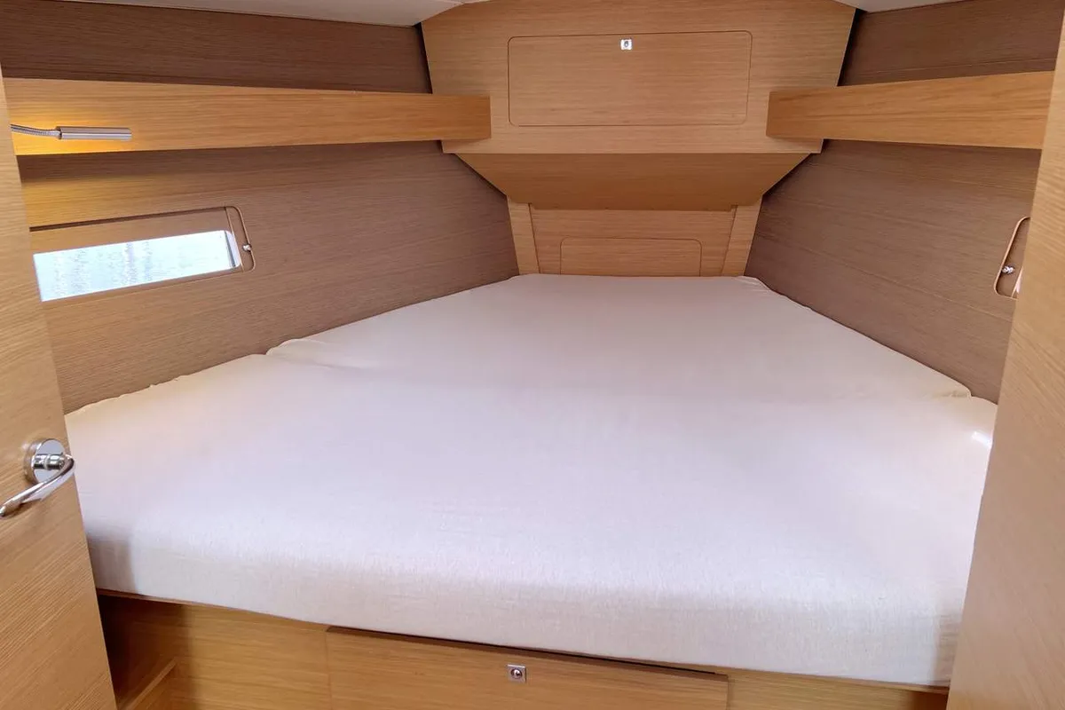 Cabin on Nice to Have, a Dufour 382 GL sailboat at Heiligenhafen, Germany