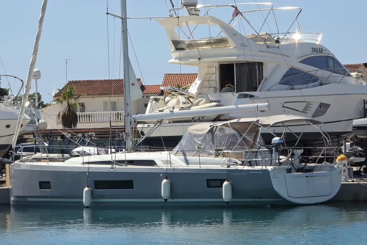 Exterior view of Anse Soleil, a Beneteau Oceanis 46.1 sailboat at Općina Rogoznica, Croatia