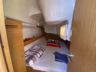 Cabin on Blue Sky, a Jeanneau Sun Odyssey 36i sailboat at Fethiye, Turkey