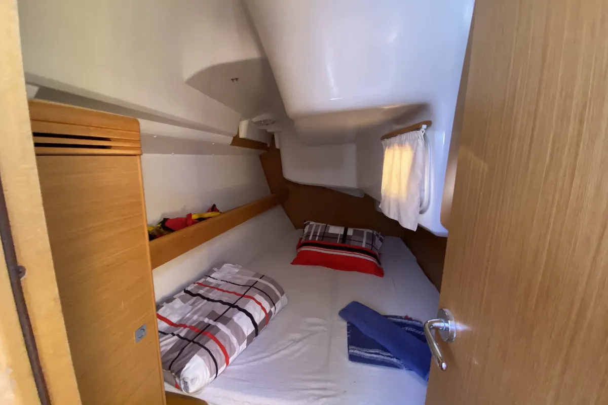 Cabin on Blue Sky, a Jeanneau Sun Odyssey 36i sailboat at Fethiye, Turkey