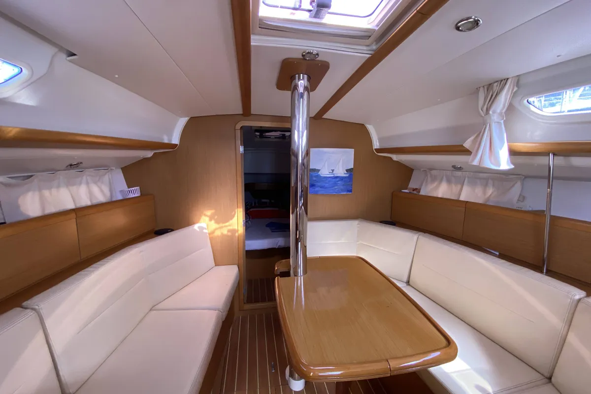 Salon of Blue Sky, a Jeanneau Sun Odyssey 36i sailboat at Fethiye, Turkey