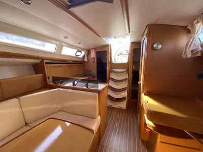 Salon of Blue Sky, a Jeanneau Sun Odyssey 36i sailboat at Fethiye, Turkey