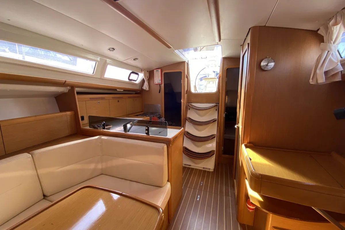 Salon of Blue Sky, a Jeanneau Sun Odyssey 36i sailboat at Fethiye, Turkey