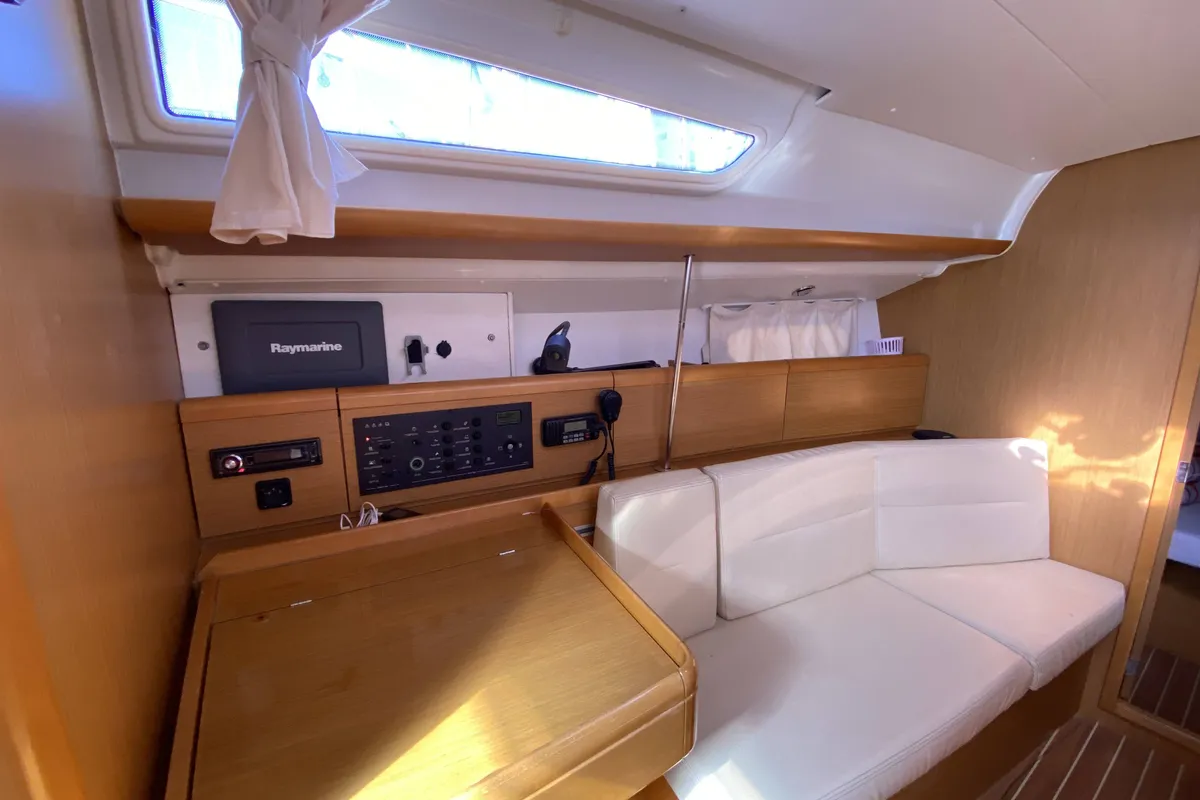 Salon of Blue Sky, a Jeanneau Sun Odyssey 36i sailboat at Fethiye, Turkey