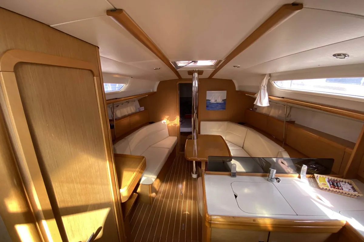 Salon of Blue Sky, a Jeanneau Sun Odyssey 36i sailboat at Fethiye, Turkey
