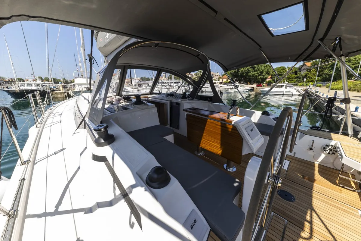 Cockpit of Maraschino, a Bavaria C42 sailboat at Zadar, Croatia