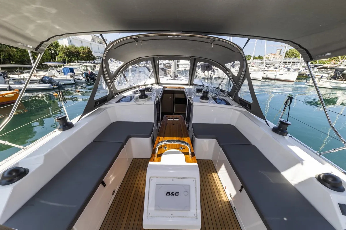Cockpit of Maraschino, a Bavaria C42 sailboat at Zadar, Croatia