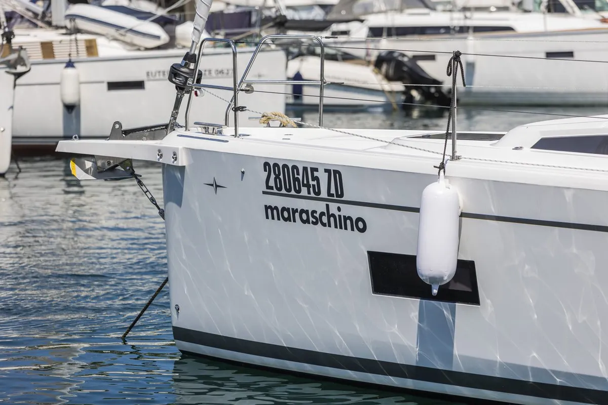 Exterior view of Maraschino, a Bavaria C42 sailboat at Zadar, Croatia