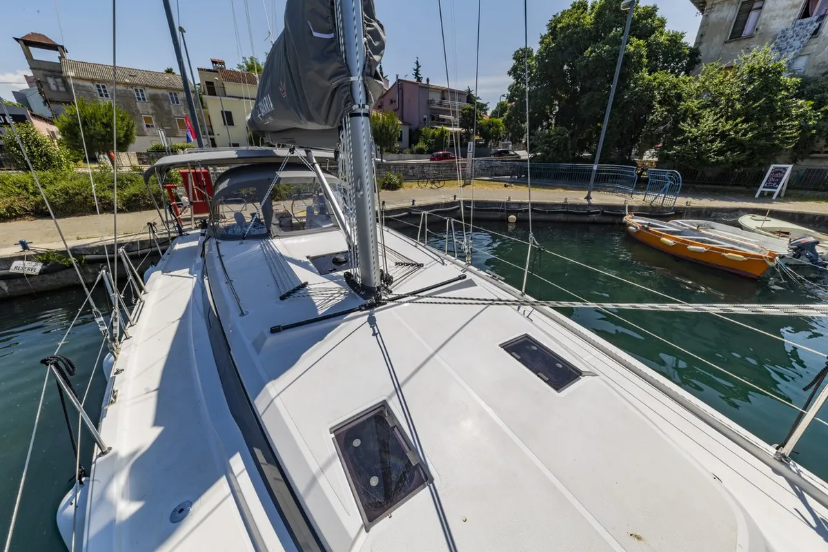 Exterior view of Maraschino, a Bavaria C42 sailboat at Zadar, Croatia