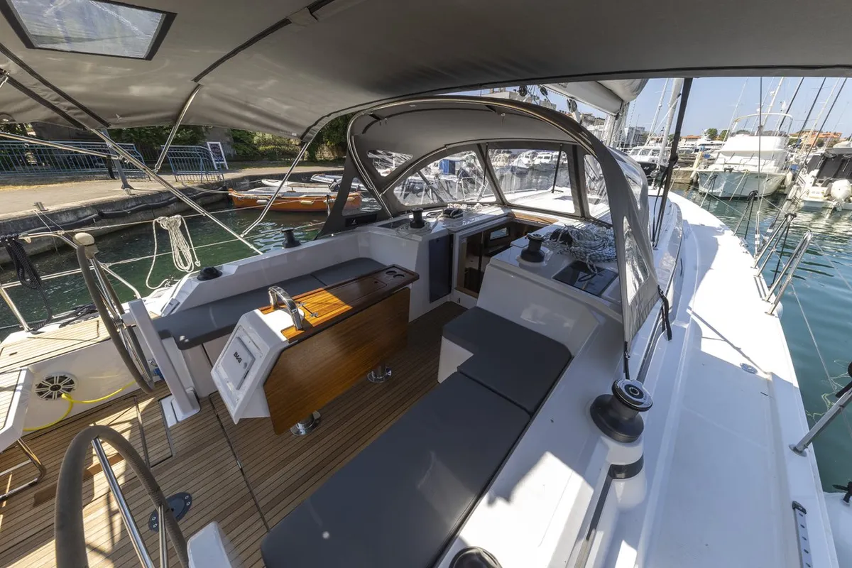 Cockpit of Maraschino, a Bavaria C42 sailboat at Zadar, Croatia