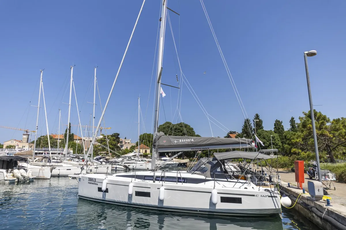 Exterior view of Maraschino, a Bavaria C42 sailboat at Zadar, Croatia