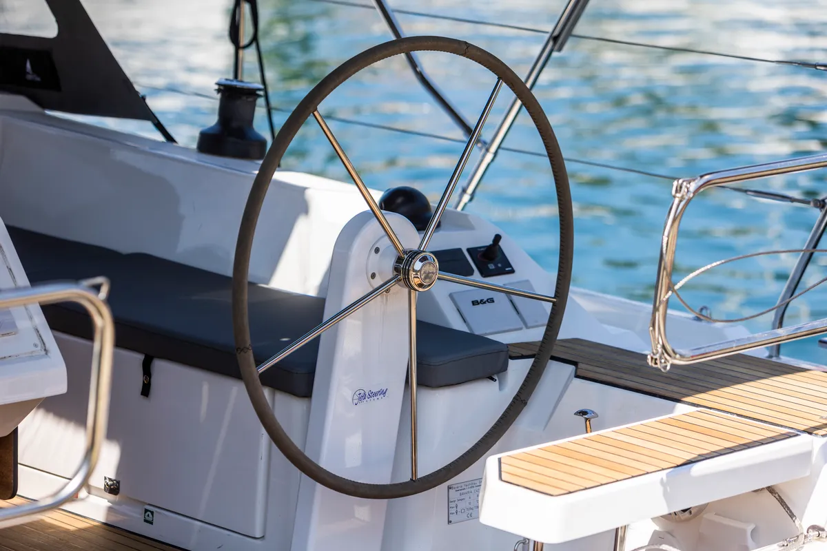Cockpit of Maraschino, a Bavaria C42 sailboat at Zadar, Croatia