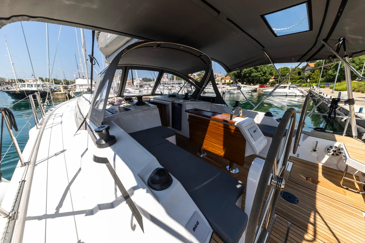 Cockpit of Maraschino, a Bavaria C42 sailboat at Zadar, Croatia