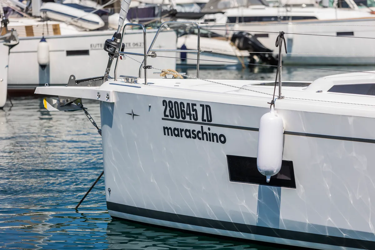 Exterior view of Maraschino, a Bavaria C42 sailboat at Zadar, Croatia