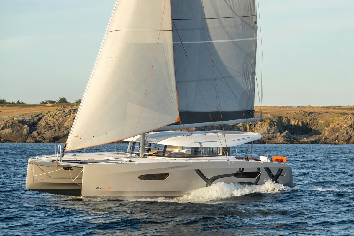 Exterior view of Elyvian Dream, a Excess 14 catamaran at Brindisi, Italy