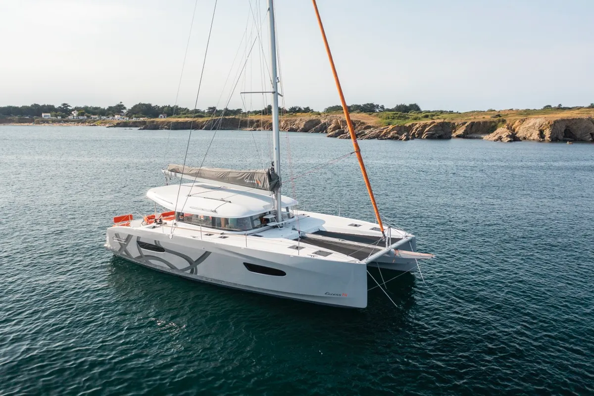 Exterior view of Elyvian Dream, a Excess 14 catamaran at Brindisi, Italy