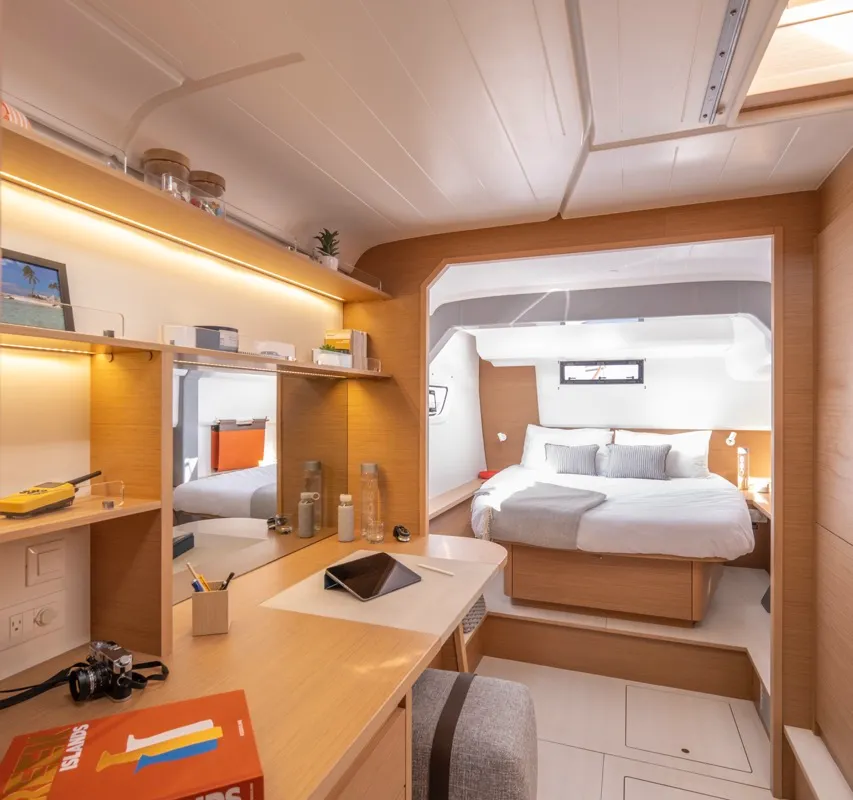 Cabin on Elyvian Dream, a Excess 14 catamaran at Brindisi, Italy