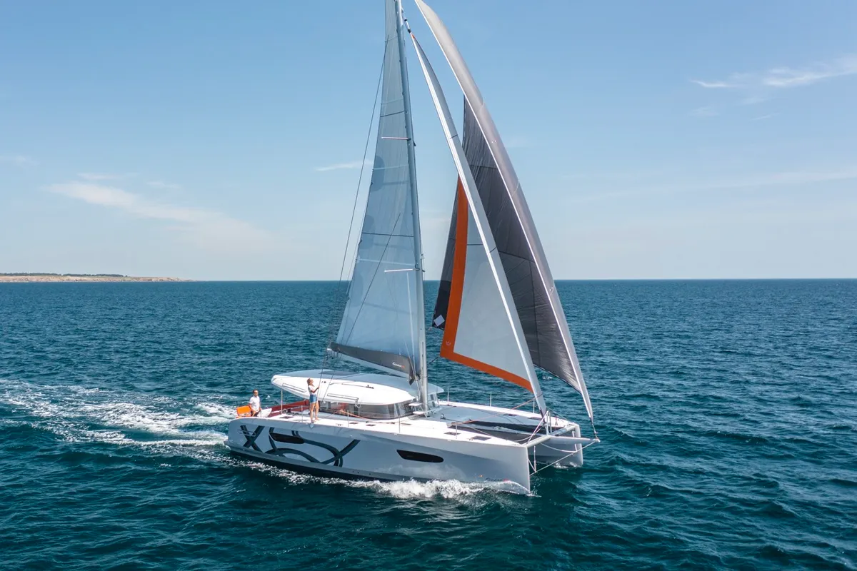 Exterior view of Elyvian Dream, a Excess 14 catamaran at Brindisi, Italy
