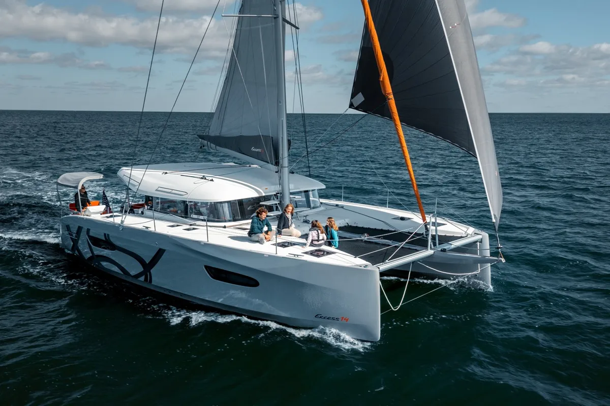 Exterior view of Elyvian Dream, a Excess 14 catamaran at Brindisi, Italy