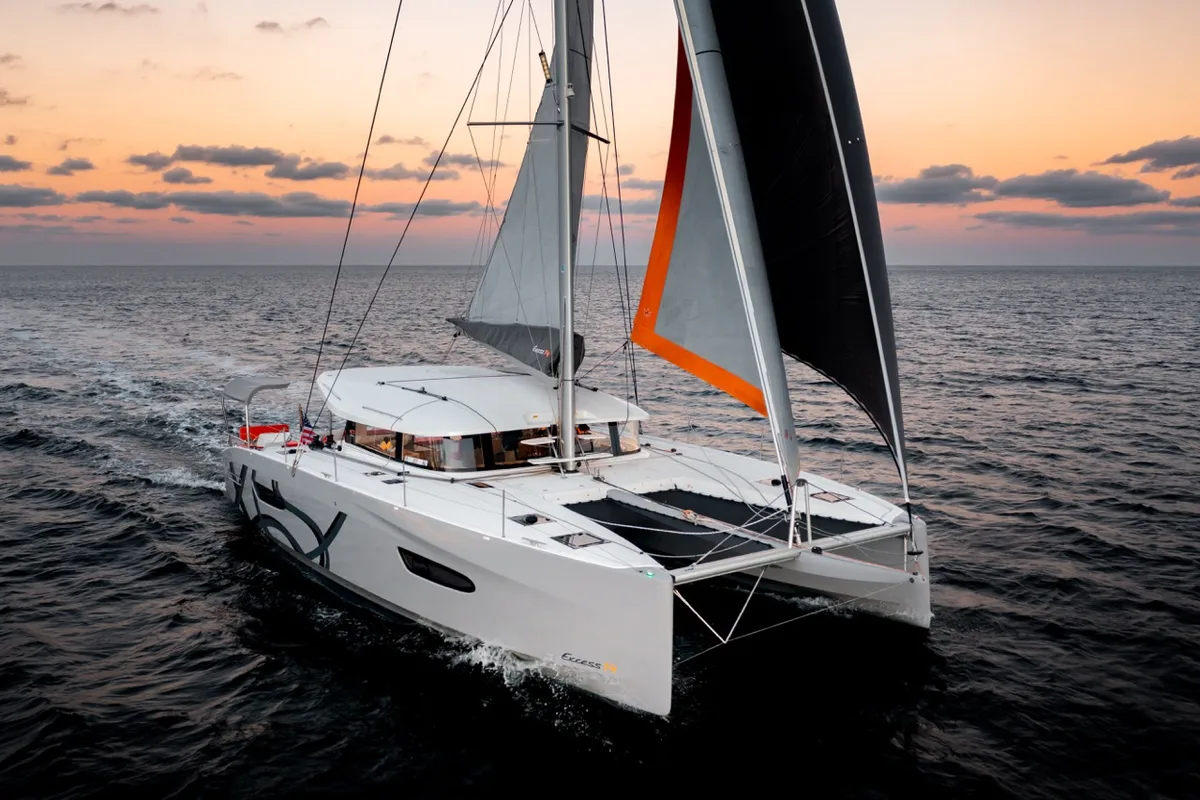 Exterior view of Elyvian Dream, a Excess 14 catamaran at Brindisi, Italy