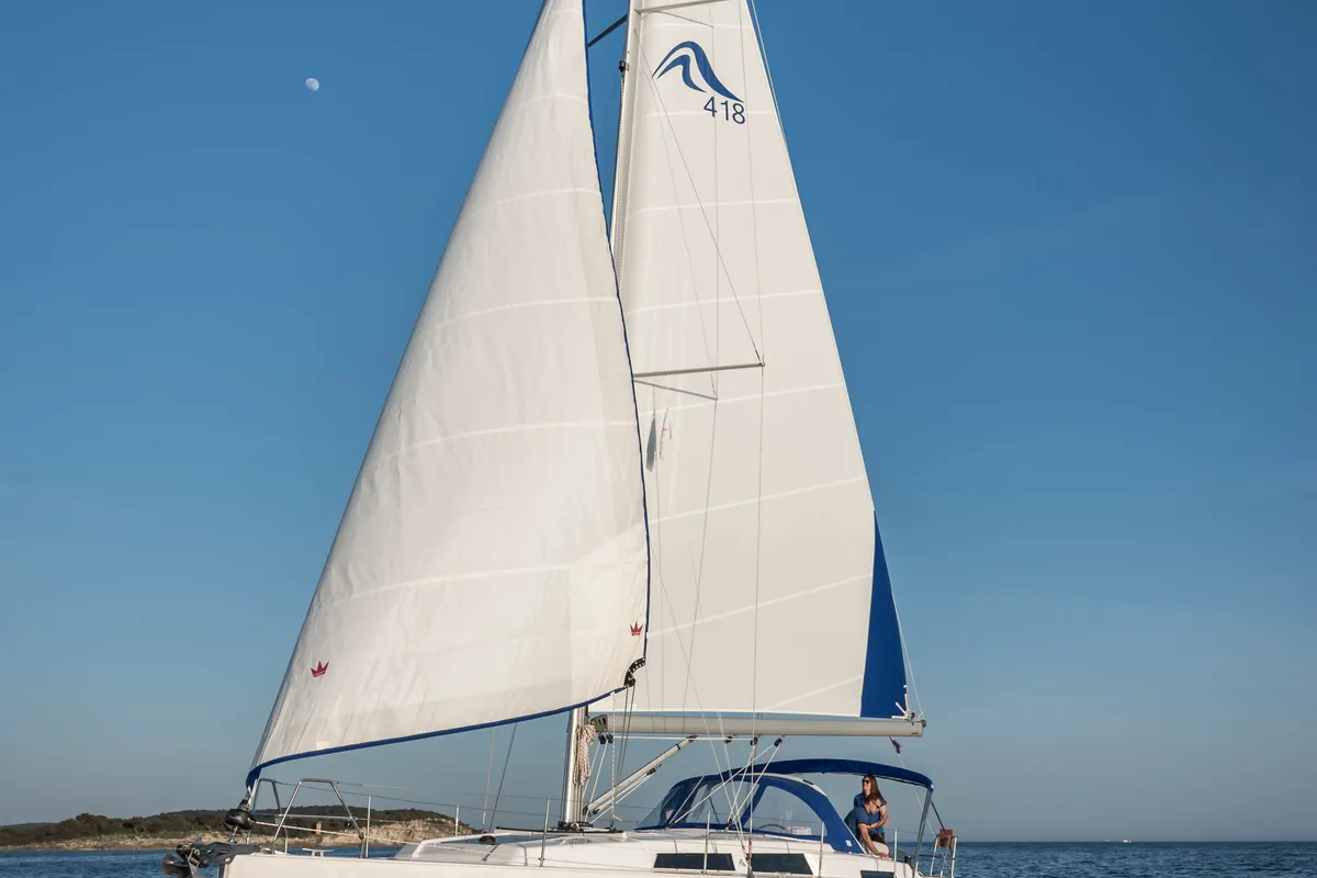 Exterior view of Elba, a Hanse 418 sailboat at Medulin, Croatia