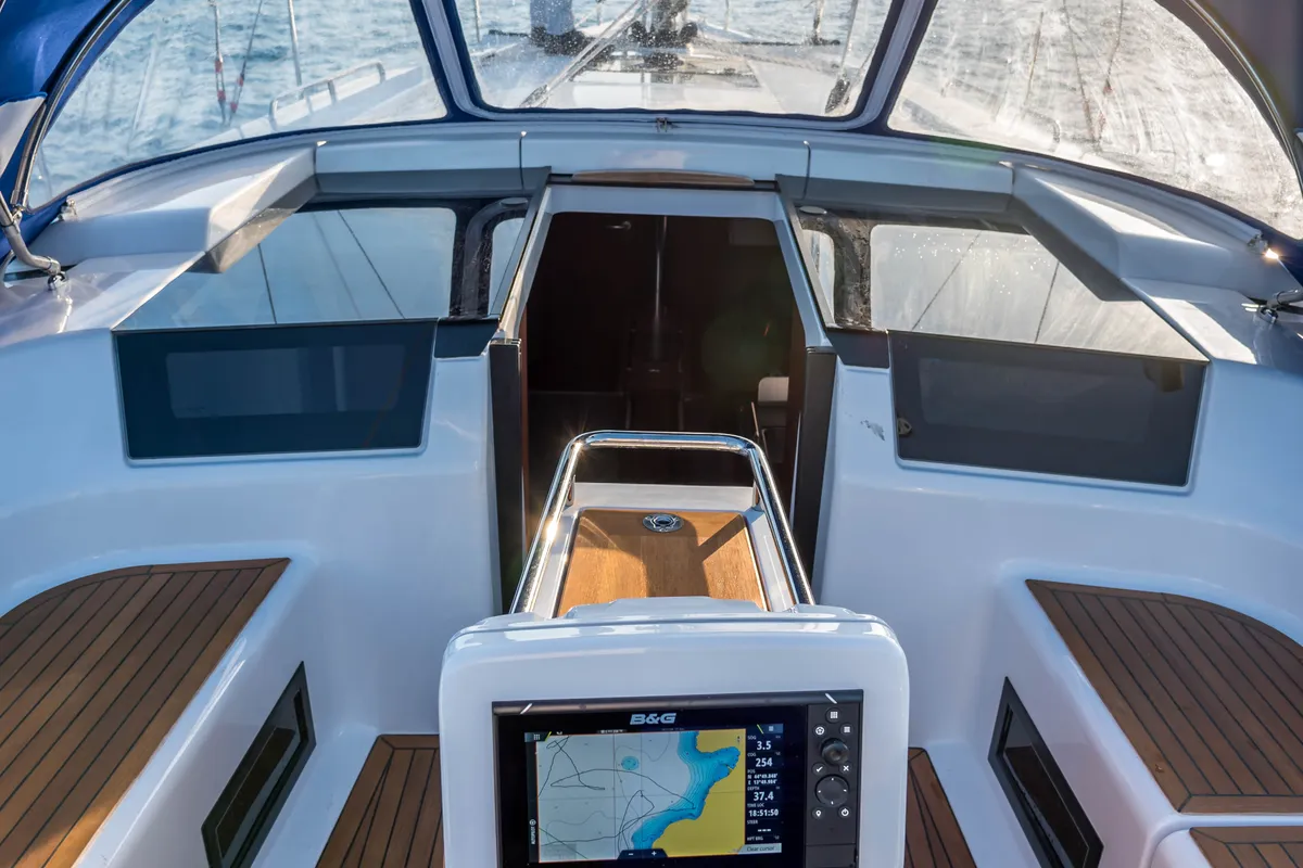 Cockpit of Elba, a Hanse 418 sailboat at Medulin, Croatia