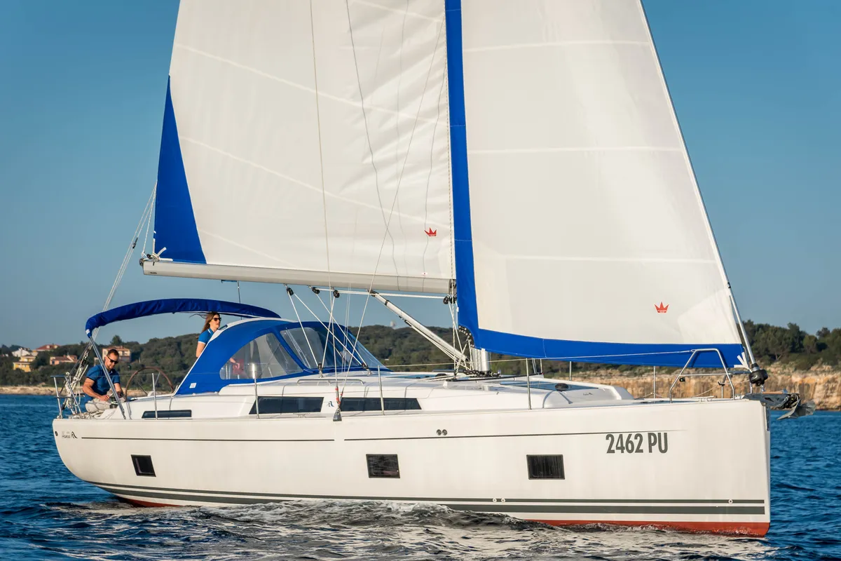 Exterior view of Elba, a Hanse 418 sailboat at Medulin, Croatia