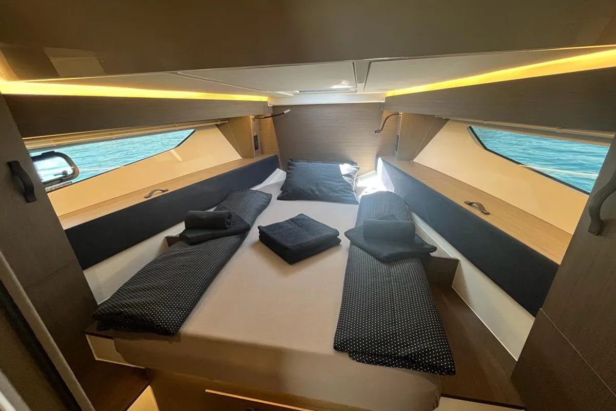 Cabin on Gran Turismo 36, a Beneteau Gran Turismo 36 motorboat at Grad Pula, Croatia