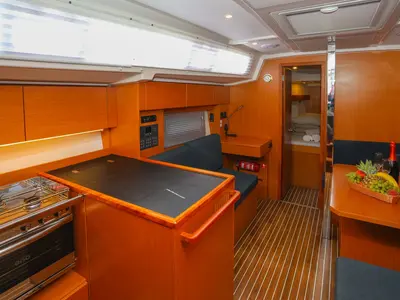 Galley of Pomena, a Bavaria C38 sailboat at Grad Kaštela, Croatia